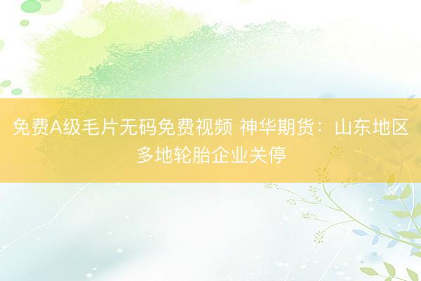免费A级毛片无码免费视频 神华期货：山东地区多地轮胎企业关停