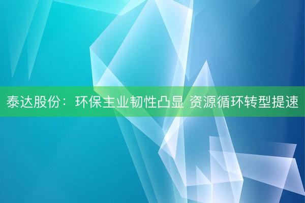 泰达股份：环保主业韧性凸显 资源循环转型提速