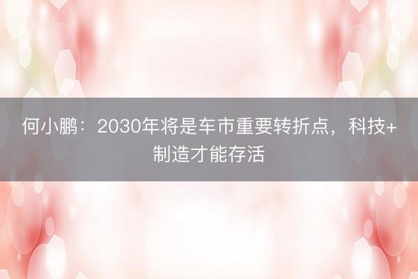 何小鹏：2030年将是车市重要转折点，科技+制造才能存活