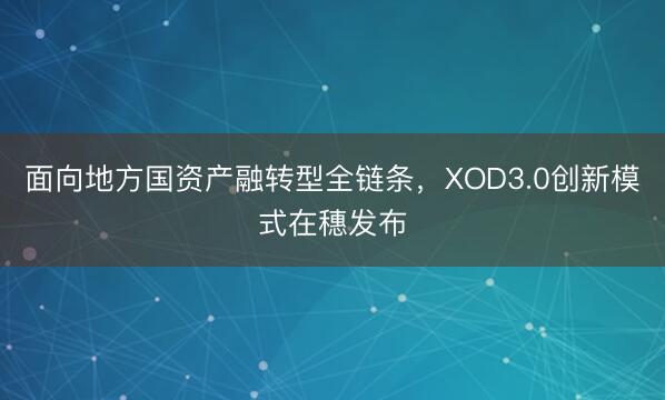面向地方国资产融转型全链条，XOD3.0创新模式在穗发布