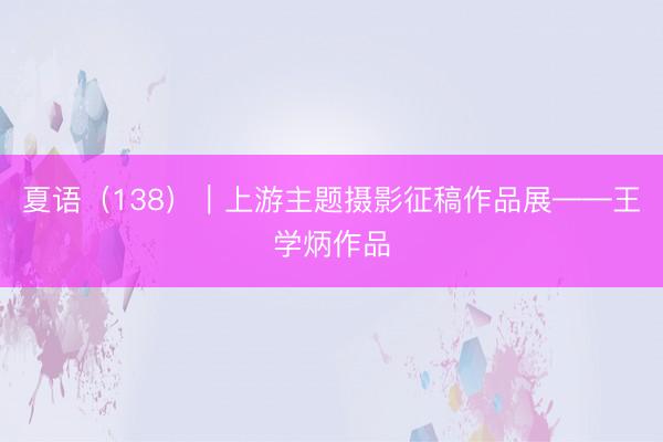 夏语（138）｜上游主题摄影征稿作品展——王学炳作品