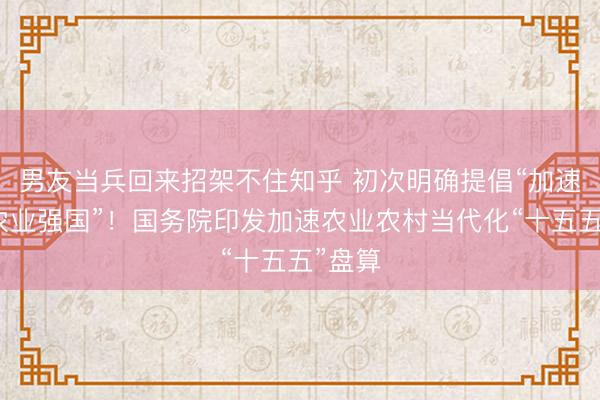 男友当兵回来招架不住知乎 初次明确提倡“加速拓荒农业强国”！国务院印发加速农业农村当代化“十五五”盘算