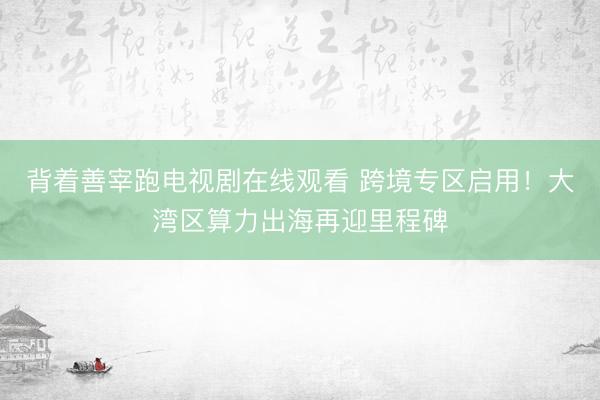 背着善宰跑电视剧在线观看 跨境专区启用!大湾区算力出海再迎里程碑