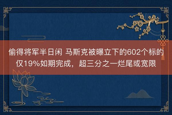 偷得将军半日闲 马斯克被曝立下的602个标的仅19%如期完成，超三分之一烂尾或宽限